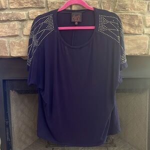 French Blue navy blue top with silver embellishments. Size 1X